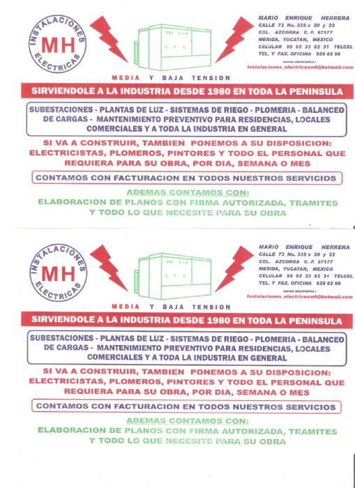 Servicios  garantizados en Instalaciones Electricas en General.